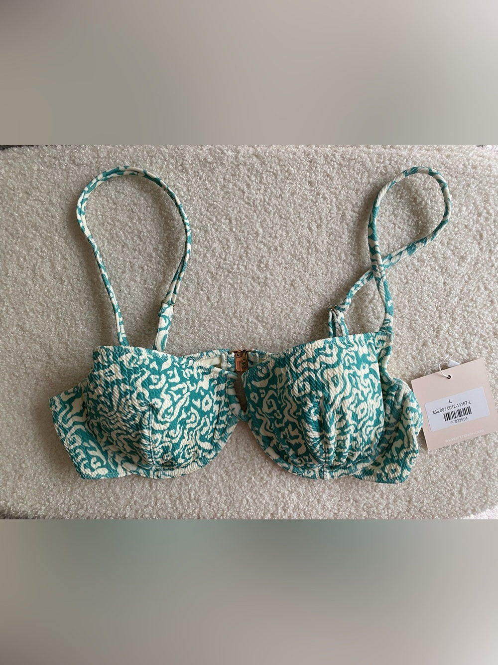 Kittenish Teal and White Patterned Bikini Top